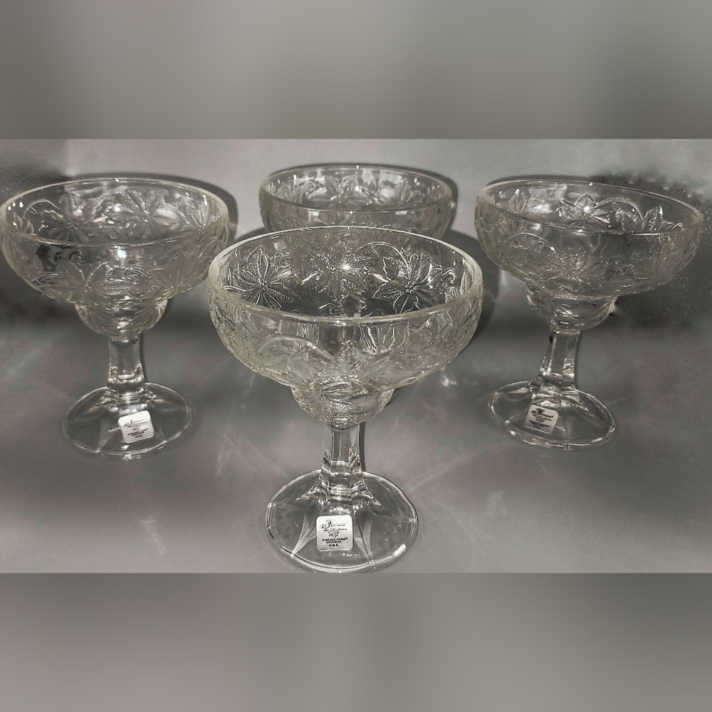 4 Princess House FANTASIA CRYSTAL 6 1/4" MARGARITA GLASSES NIB Vintage